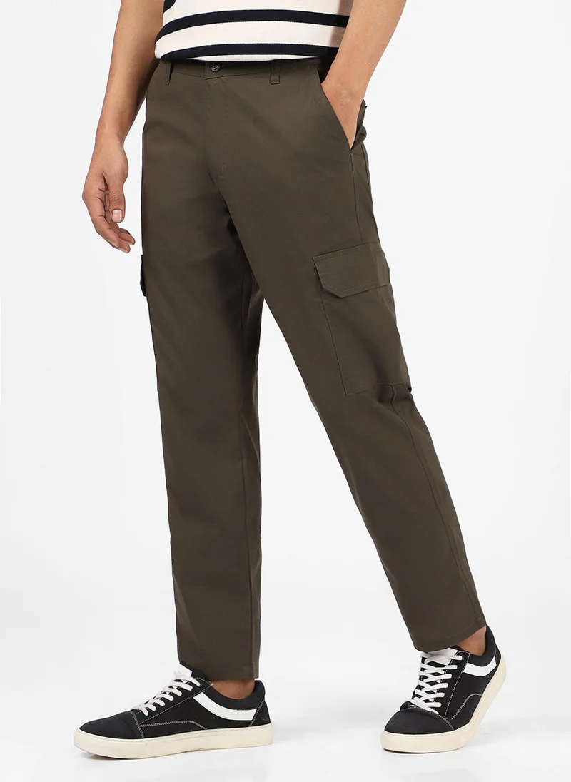 Urbano Fashion  Urbano Fashion Men's Dark Olive Regular Fit Solid Cargo Chino Pant With 6 Pockets for Men | Best Price UAE